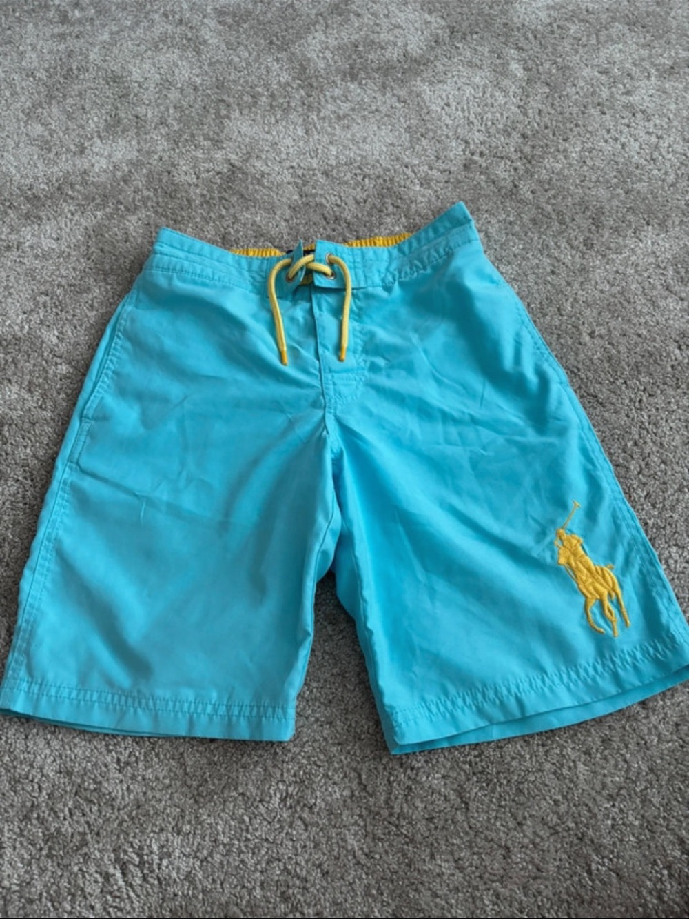 Ralph Lauren boys Turquoise Swim Shorts with Yellow Logo